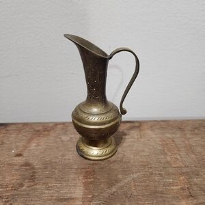 VTG MCM Brass Pitcher Etched Opium Knick Knack Bud Vase Tea